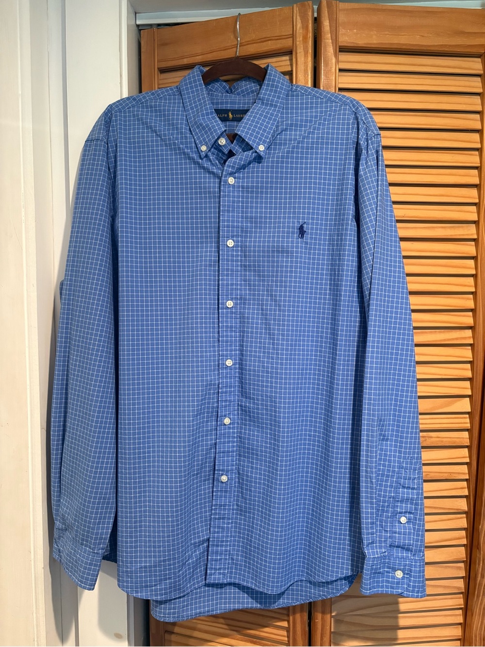 Polo Ralph Lauren Men’s Button Down Dress Shirt Blue Graph Check Preppy XL